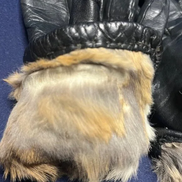VTG Real Fur Lined Soft Leather Gloves Black Size: Sm-Med